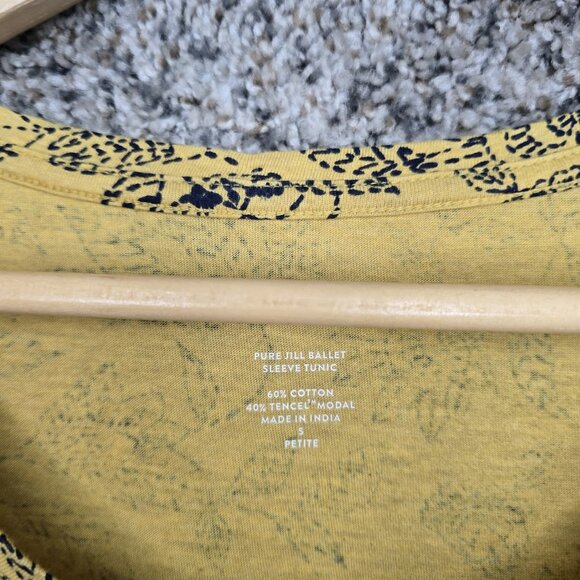 J Jill Pure Jill Top Womens SP Petite Small Yellow Ballet Sleeve Tunic Floral - Picture 6 of 7